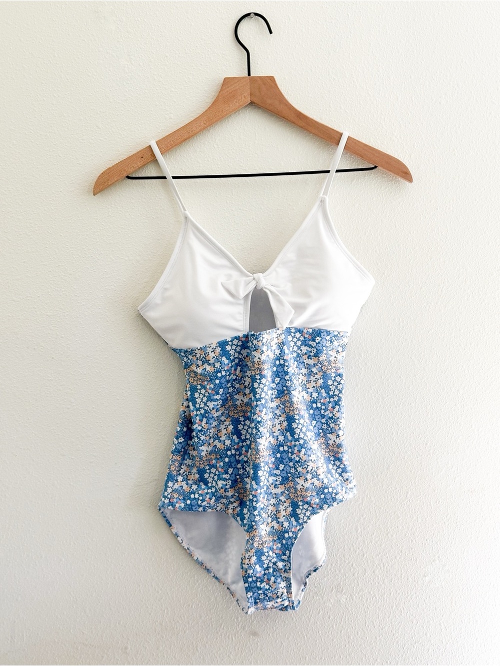 White & Blue Floral One-Piece Swimsuit Size XS